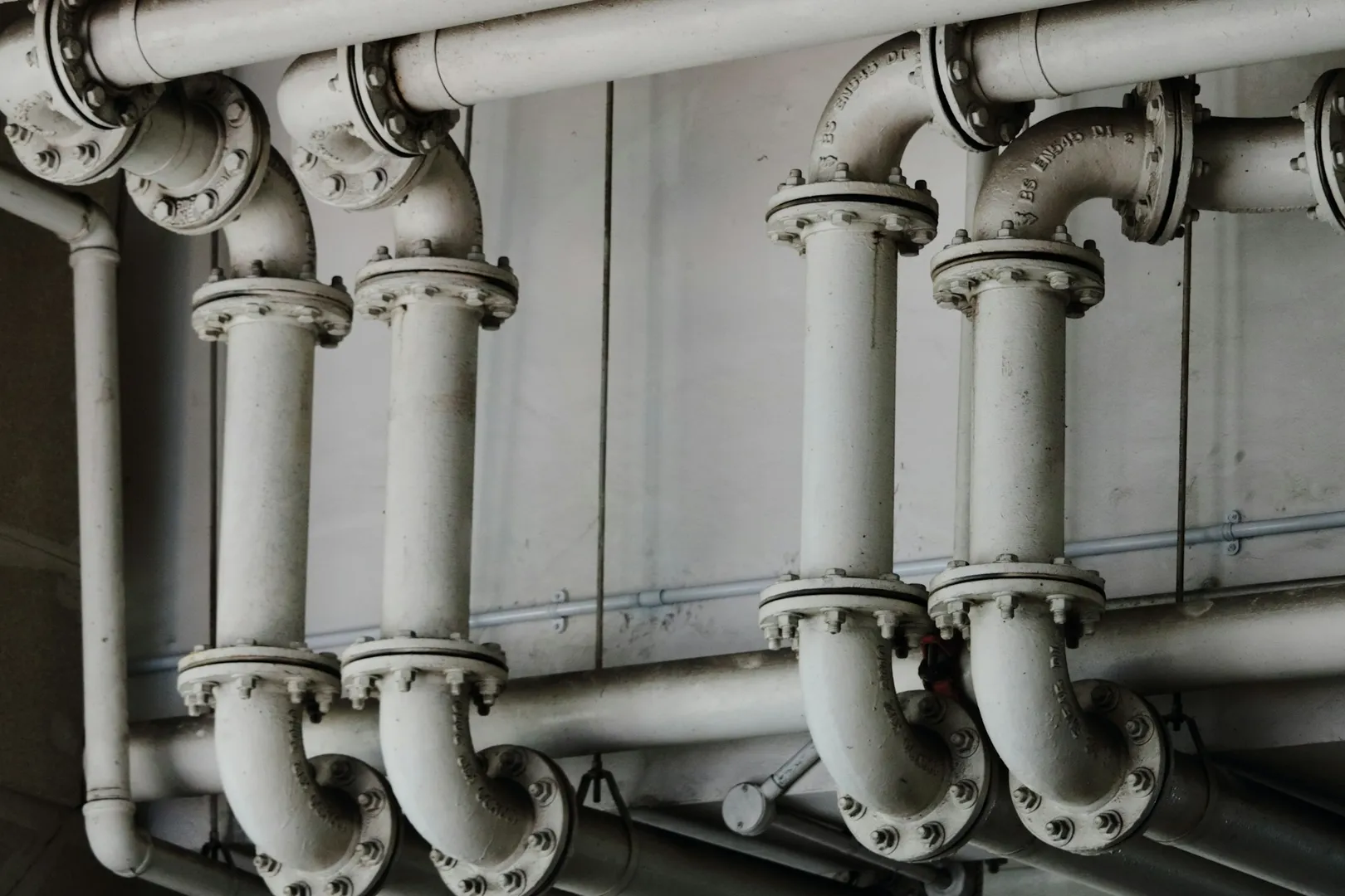 Industrial pipes inside a factory.